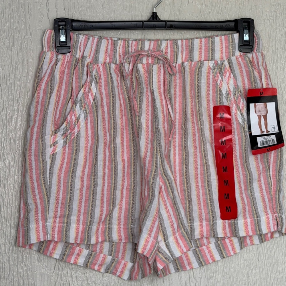 Pink Stripe Linen Blend Drawstring Shorts Womens Medium New with tags